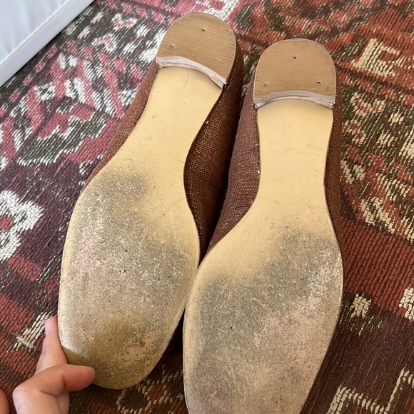 Vintage Oscar by Oscar de la renta ballet flats  brown/gold fabric & bow detail - Picture 2 of 5